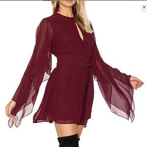 Keepsake Cold Shoulder Flutter Sleeve Dress Size Small burgundy